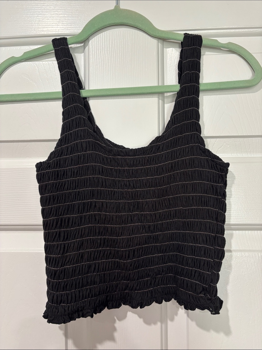 Black Smocked Crop Tank with Wide Straps